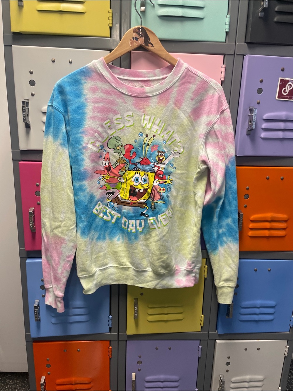 SpongeBob SquarePants Pastel Tie-Dye Sweatshirt - Pink Yellow Blue